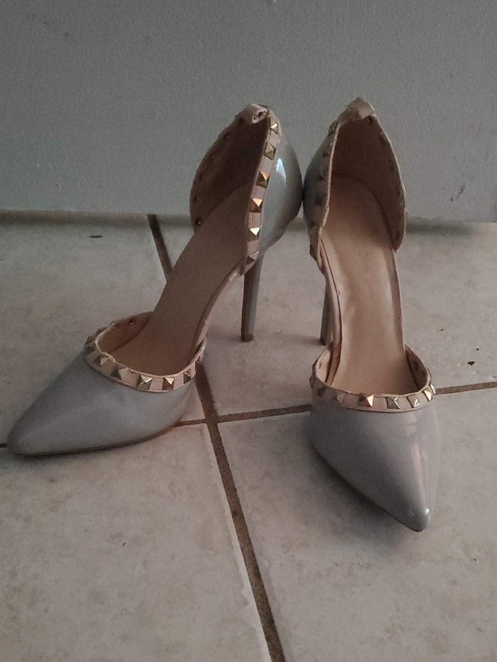 Studded Gray Heels  Gently Used.
